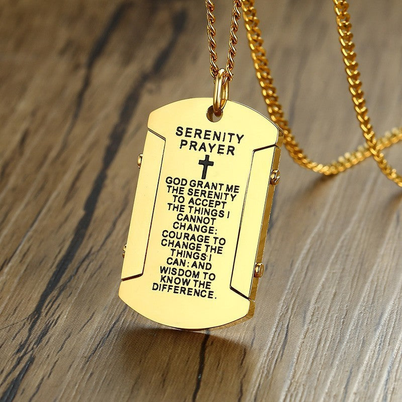 Stainless Steel Men's Laser Scripture Pendant Necklace